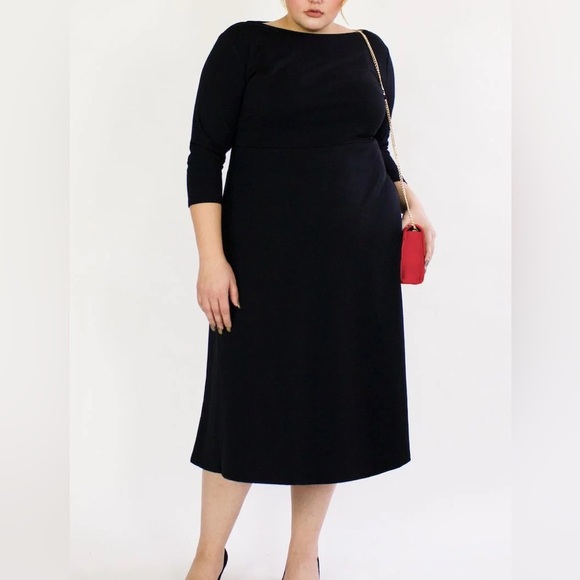 Cobalt Street 3/4 Sleeve BCI Cotton Boatneck Mid-calf Flared Black Dress 3XL - Picture 3 of 9